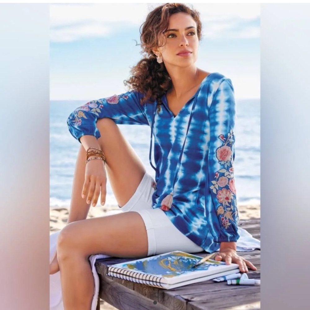 Soft Surroundings Eaven Waves Blue Tie Dye Tunic - Size Large
